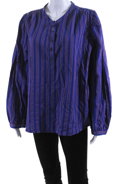 Xirena Womens Embroidered Stripe Button Up Shirt Blouse Red Blue Size XL