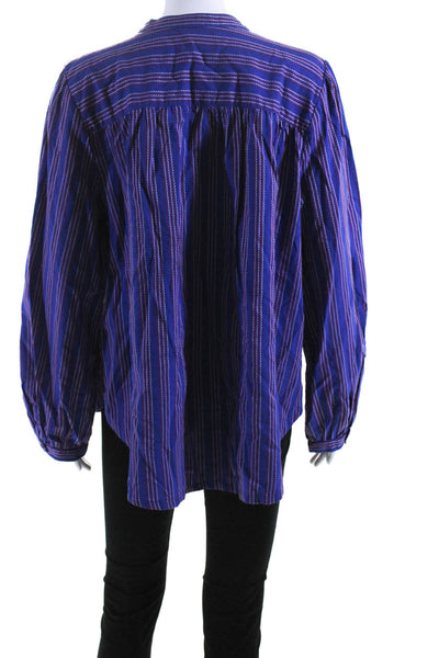 Xirena Womens Embroidered Stripe Button Up Shirt Blouse Red Blue Size XL