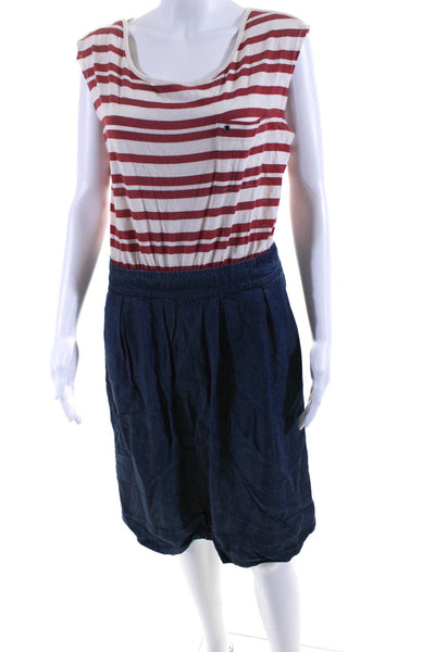 Odille Womens Chambray Jersey Striped A Line Dress Red White Blue Size 8