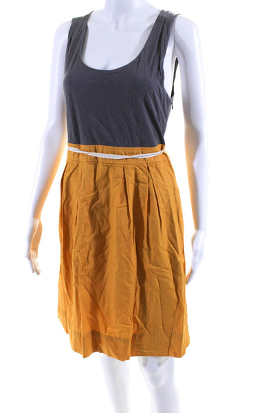 Maeve Womens Color Block Jersey Poplin Belted A Line Dress Yellow Gray Size 8