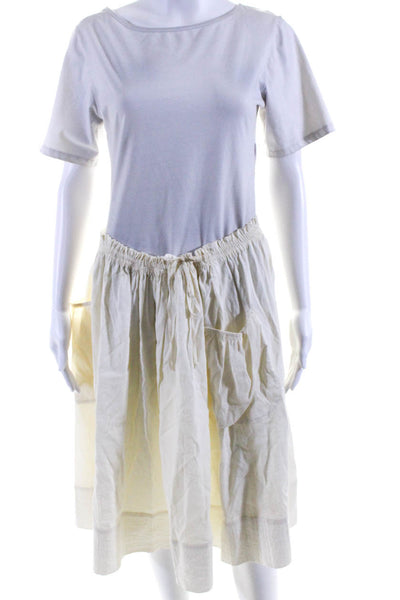 Theory Womens Elastic Waist Drawstring Midi Circle Skirt Ivory Linen Size XL