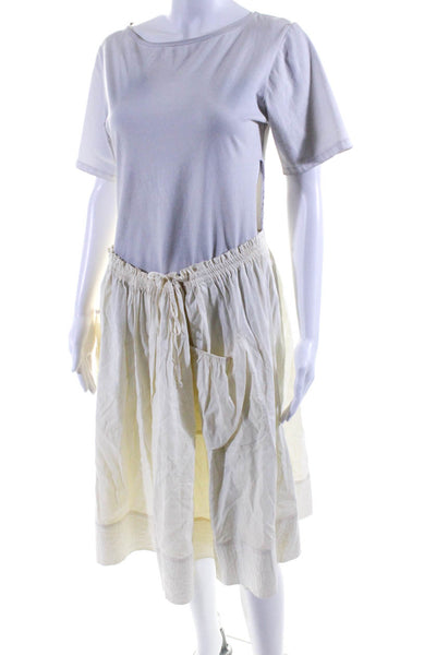 Theory Womens Elastic Waist Drawstring Midi Circle Skirt Ivory Linen Size XL