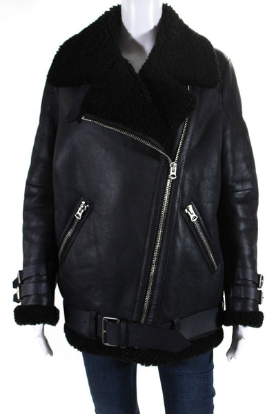 ACNE Studios Womens Shearling Belted Velocite Jacket Black Size EUR 36