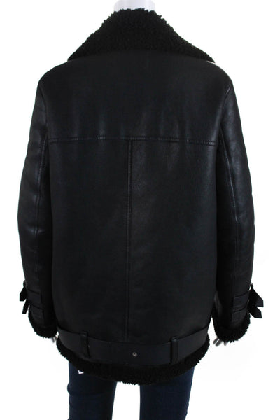 ACNE Studios Womens Shearling Belted Velocite Jacket Black Size EUR 36