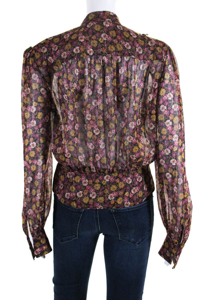 Ronny Kobo Womens Floral Print Tied Covered Placket Buttoned Blouse Pink Size S