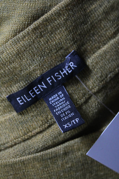 Eileen Fisher Womens Merino Wool Boat Neck Thin-Knit Top Mustard Brown Size XS