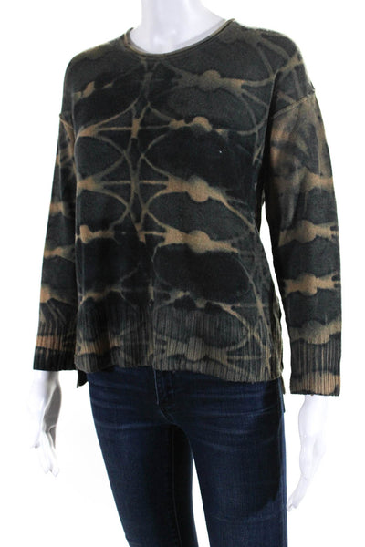 Match Womens Merino Wool Abstract Print Split Hem Crewneck Knit Top Black Size 2