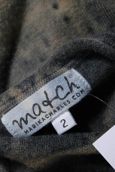 Match Womens Merino Wool Abstract Print Split Hem Crewneck Knit Top Black Size 2