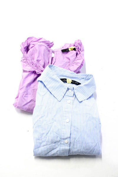 Zara Women's Collar Ruffle Sleeveless Button Up Shirt Blue Stripe Size XS Lot 2