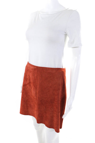 Theory Womens Lined Suede Front Seam Zip Up Mini Skirt Orange Size 6