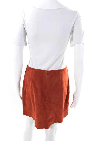 Theory Womens Lined Suede Front Seam Zip Up Mini Skirt Orange Size 6