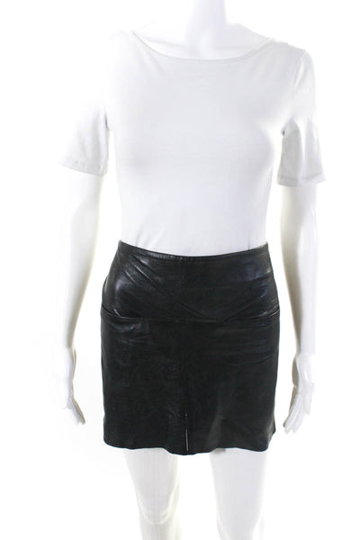Sack's Womens Unlined Leather Side Zip Mini Skirt Black Size 1