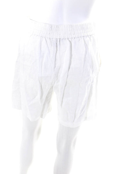 Tahari Womens Linen Elastic Waist Button Closure High-Rise Shorts White Size S