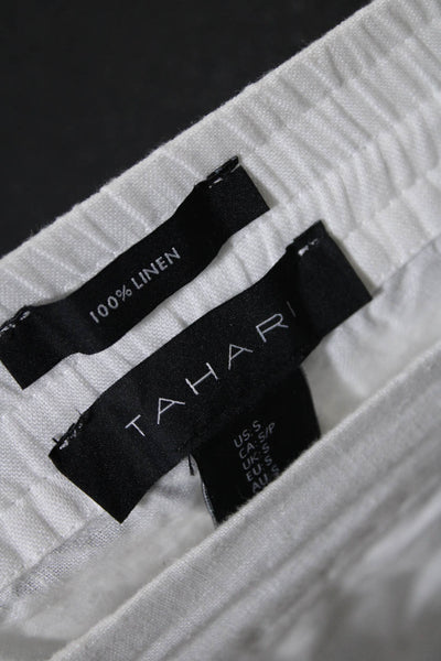 Tahari Womens Linen Elastic Waist Button Closure High-Rise Shorts White Size S