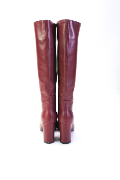 Lola Cruz Womens Leather Pointed Toe Pull On Knee High Boots Burgundy Size 40 10