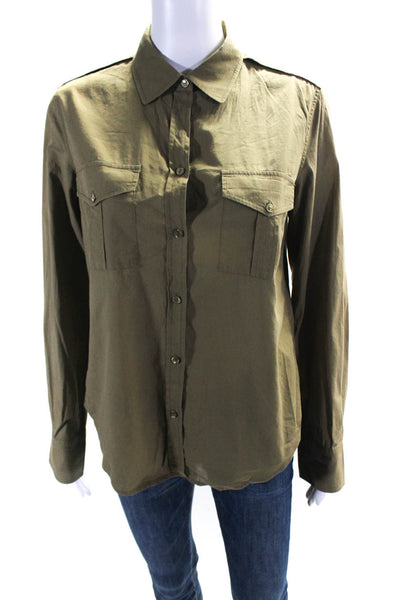 Vince Women's Collar Long Sleeves Button Up Shirt Olives Green Size 6