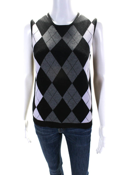 Michael Michael Kors Womens Argyle Shell Sweater Black Grey Cotton Size Medium