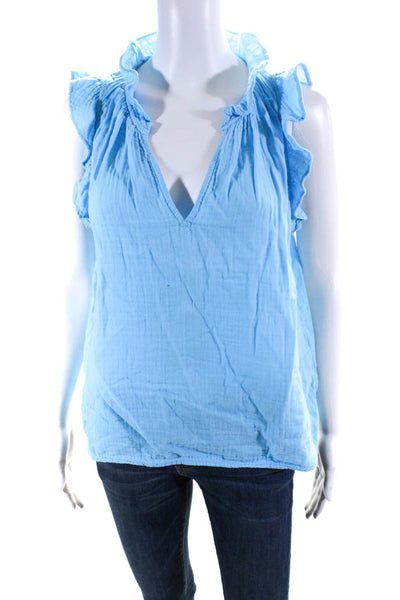 Xirena Womens Cotton Woven Flutter Sleeve V-Neck Blouse Top Blue Size M