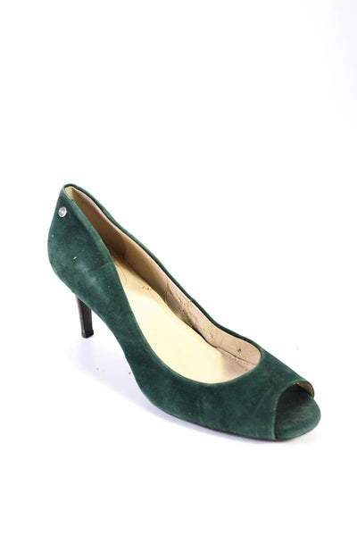 Calvin Klein Women's Open Toe Suede Cone Heels Party Pumps Shoe Green Size 11