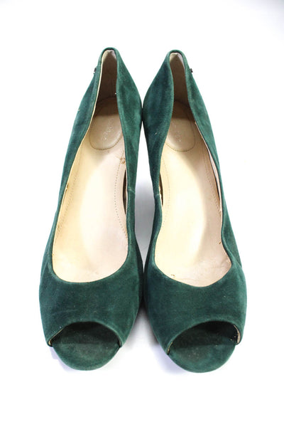 Calvin Klein Women's Open Toe Suede Cone Heels Party Pumps Shoe Green Size 11