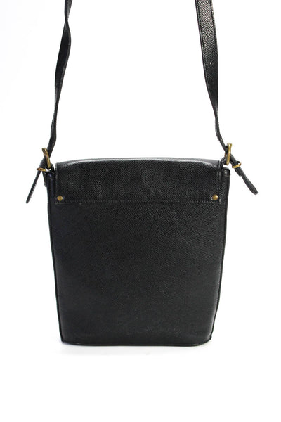 Il Bisonte Womens Leather Adjustable Strap Snap Closure Shoulder Bag Black