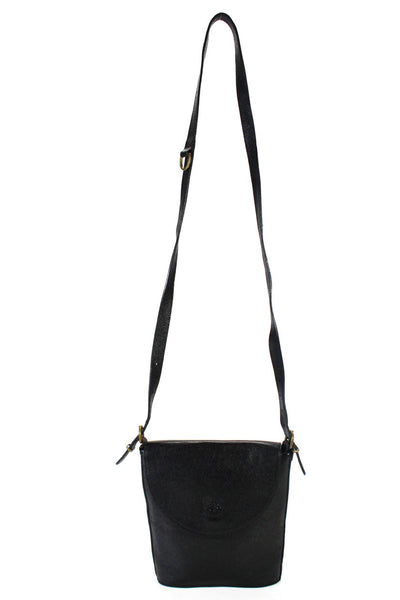Il Bisonte Womens Leather Adjustable Strap Snap Closure Shoulder Bag Black