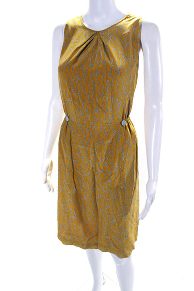 Girls From Savoy Womens Printed Sleeveless A Line Dress Yellow Gray Silk Size 10
