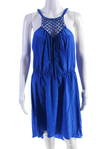 Rebecca Taylor Womens Blue Silk Woven Crew Neck Sleeveless Hi-Low Dress Size 10