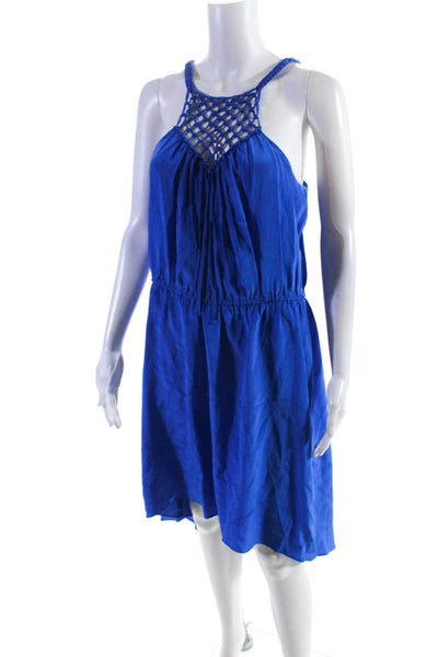 Rebecca Taylor Womens Blue Silk Woven Crew Neck Sleeveless Hi-Low Dress Size 10