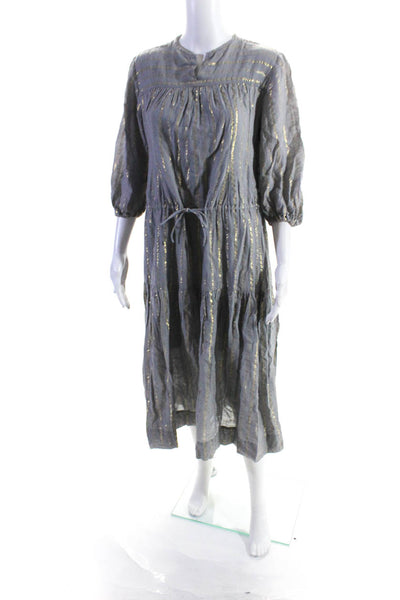 Etoile Isabel Marant Womens Gray Metallic Striped A-Line Tiered Dress Size 44