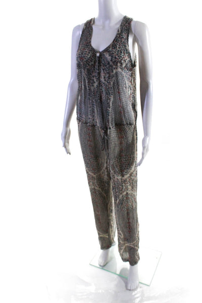 Etoile Isabel Marant Womens Green Silk Printed Scoop Neck Jumpsuit Size 42