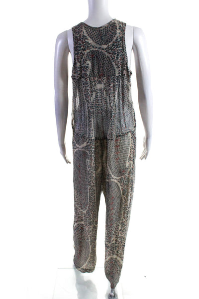Etoile Isabel Marant Womens Green Silk Printed Scoop Neck Jumpsuit Size 42