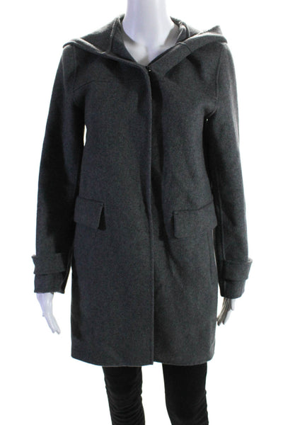 Zara Womens Wool Blend Snap Front Hooded Long Pea Coat Jacket Gray Size S