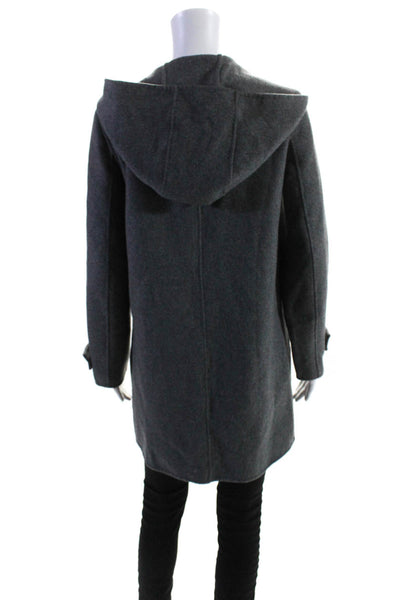 Zara Womens Wool Blend Snap Front Hooded Long Pea Coat Jacket Gray Size S