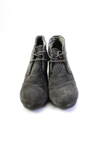 TOMS Womens Lace Up Wedge Heel Ankle Booties Gray Suede Size 8.5