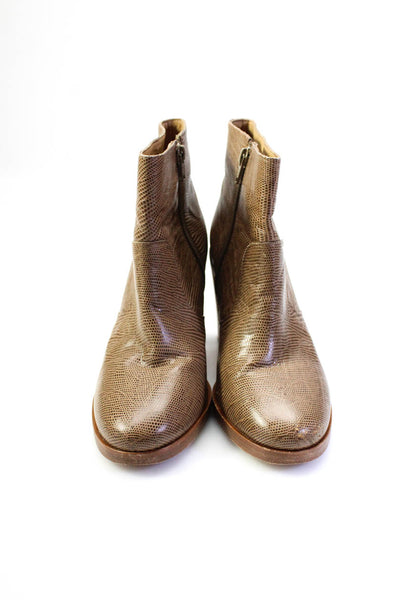 APC Womens Side Zip Block Heel Lizard Embossed Booties Brown Leather Size 39