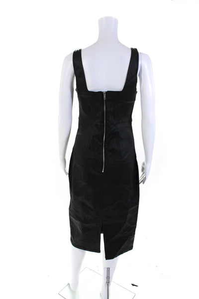 Next Womens Woven Scoop Neck Sleeveless Zip Up Midi Sheath Dress Black Size 6