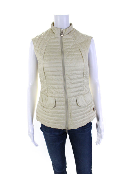 Moncler Womens Quilted Full Zip Two Pocket Sleeveless Vest Jacket Beige Size 2