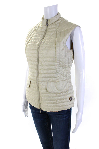 Moncler Womens Quilted Full Zip Two Pocket Sleeveless Vest Jacket Beige Size 2