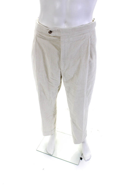 New & Lingwood Men's Corduroy Pleated Front Straight Leg Pants White Size 38