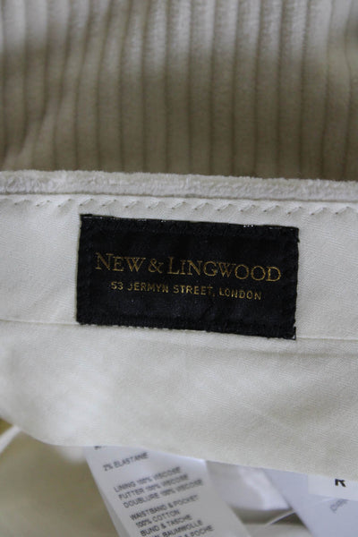 New & Lingwood Men's Corduroy Pleated Front Straight Leg Pants White Size 38