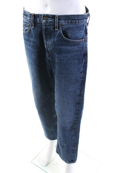 Tortoise Jeans Womens Buttoned Folded Waist Straight Leg Jeans Blue Size EUR27