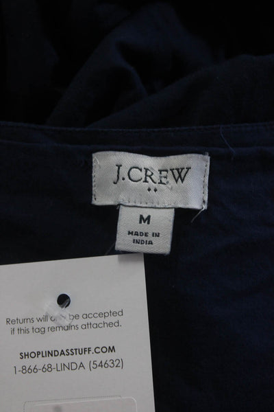 J Crew Womens Cotton Woven V-Neck Long Sleeve A-Line Dress Navy Blue Size M