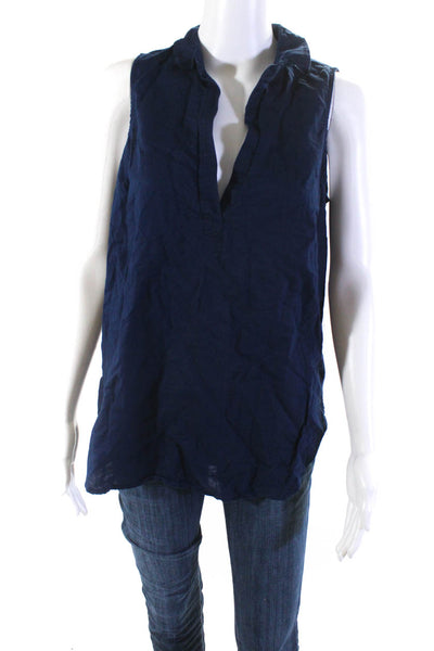 J Crew Womens Cotton Woven Collared V-Neck Sleeveless Blouse Top Navy Size S