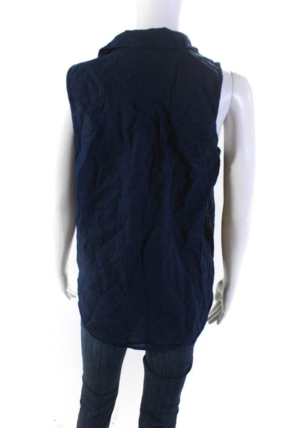 J Crew Womens Cotton Woven Collared V-Neck Sleeveless Blouse Top Navy Size S