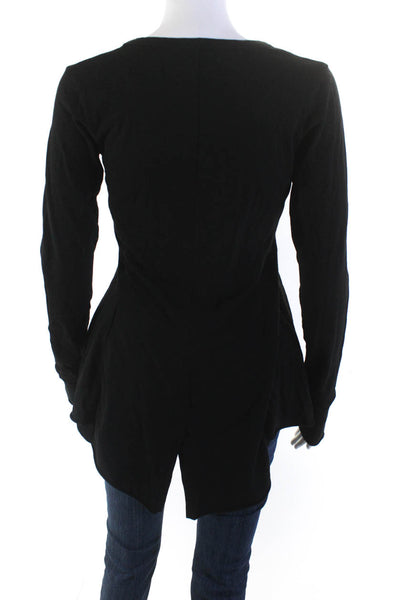 Designer Women's Round Neck Long Sleeves Hi-Lo Hem Blouse Black Size S