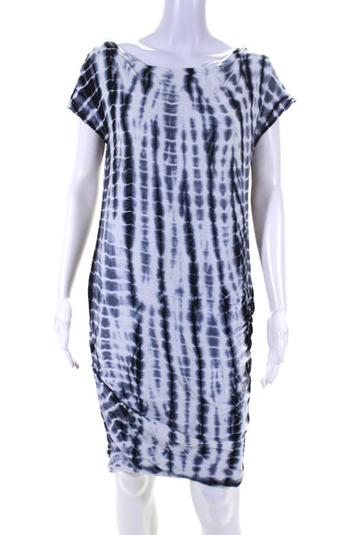 James Perse Womens Short Sleeve Scoop Neck Tie Dyed Shirt Dress White Blue 4