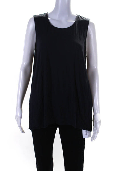 Classiques Entier Womens Scoop Neck Sheer Tank Top Navy Blue Size Large