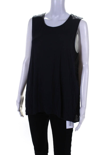 Classiques Entier Womens Scoop Neck Sheer Tank Top Navy Blue Size Large