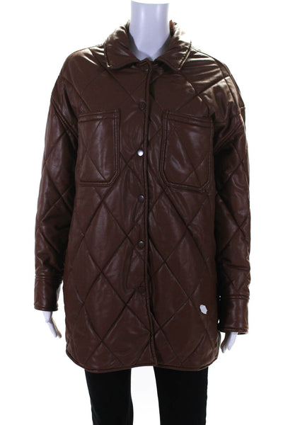 Slate & Willow Womens Quilted Faux Leather Shacket Size 6 14982587